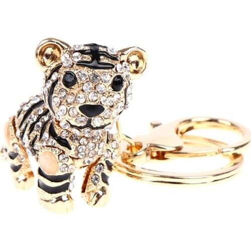 Women Bag Charm Pendant Crystal Animal Siberian Tiger Keychain Car Accessories Creative Design Keyrings Cartoon Tiger Key Chain