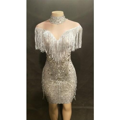 Women stretch Mesh See Through Fringes Dress Birthday Celebrate Perspective Dress Evening Party Sleeveless Tassel Dresses