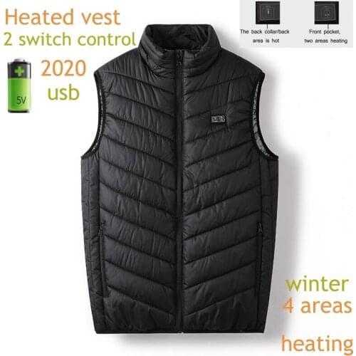Usb Vest Four Zone Heated Vest Double Switch Mens Heating Waistcoat Warm Front And Back Washable Size Outdoor Heated Vest +size