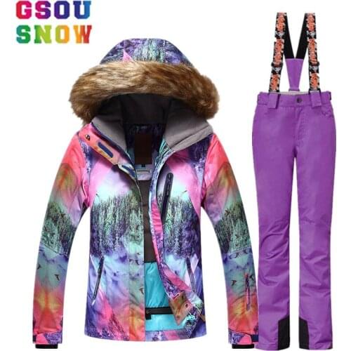Winter Windproof Waterproof Warm Skiing Jacket Pants Women Outdoor Hiking Travel Snowboard Skiing Clothing Suits