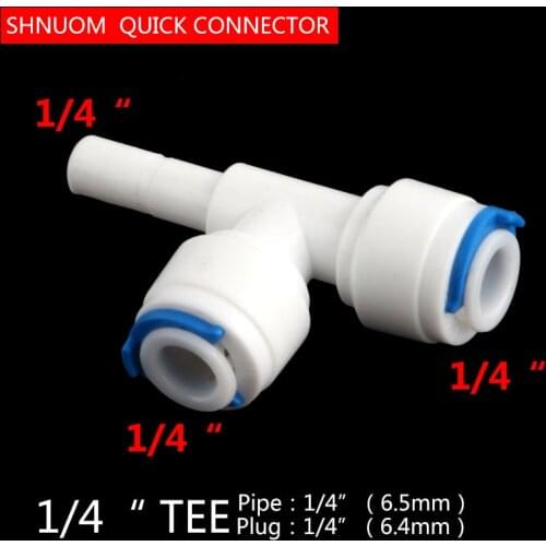 1/4'' PE Quick Connect 1/4'' Side Bolt Tee 7011 Pipe 3 Way Hard Plug Joint 6.5MM Aquarium RO Water Filter Reverse Osmosis System