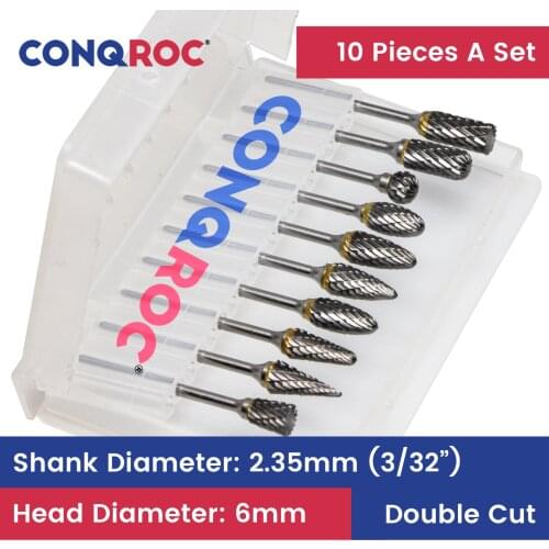 10 Pieces 6mm Cutting Dia Carbide Milling Cutters Set Double Thread Rotary Burrs 3/32" 2.35mm Engraving Bits Shank for Dremel