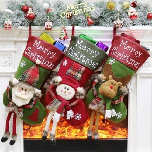 3pcs Christmas Stocking, 18" Big Stockings Xmas Character Santa, Snowman, 3D Plush Christmas Home