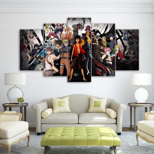 5 Piece Canvas Wall Art Print Anime Poster Modular Pictures Characters Collection Paintings Modern Living Room Decoration
