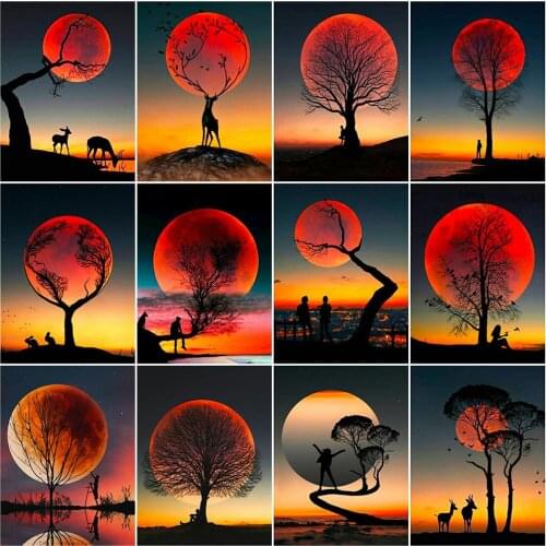 5D DIY Diamond Painting Moon Mosaic Full Layout Diamond Embroidery Sunset Landscape Rhinestone Picture Craft Cross Stitch Kits