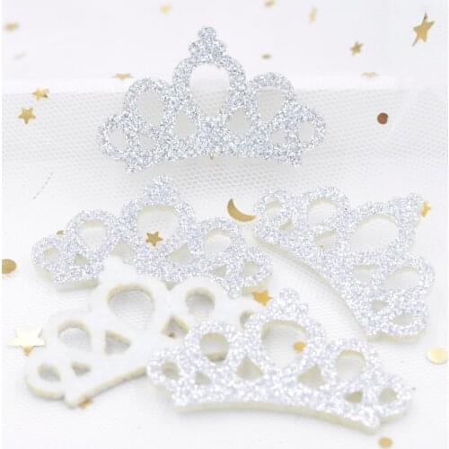 20Pcs 46*29mm Shiny Crown Appliques Glitter Huge Silver Padded Crown Patches for Crafts Garments Decoration DIY Accessories K44
