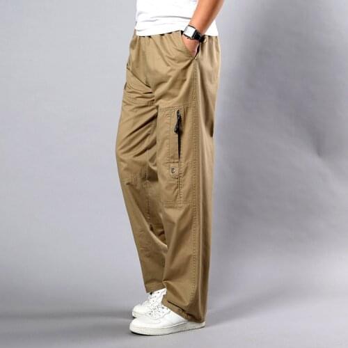 Summer Mens Khaki Pants Large Size Straight Fit Big Sizes 5XL Side Pockets Wide Leg Cotton Black Cargo Pants Work Trousers Male