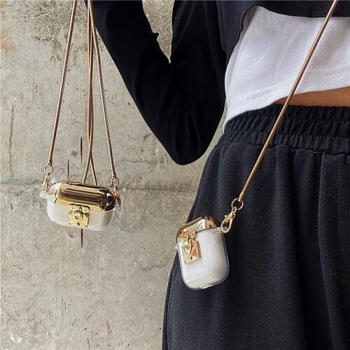 Luxury Plating Lanyard Earphone Case for Apple AirPods 1 2 3 Pro Transparent Headphones Cover Portable Headset Fundas