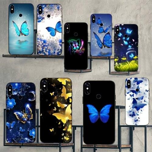 Bling blue butterfly Phone Case For Xiaomi Redmi 7 8 9t 9se k20 mi8 max3 lite 9 note 9s 10 pro