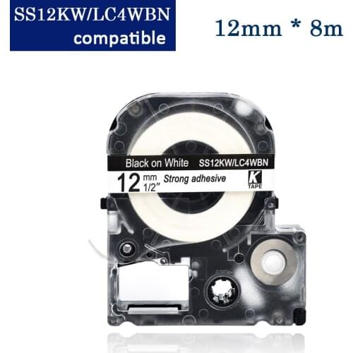 CIDY 20PCS compatible SS12KW/LC-4WBN9 black on white strong adhesive laminated label ribbon cassette for KingJim label machine
