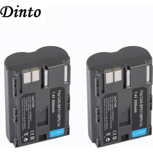 Dinto 2pcs 2000mAh BP-511A BP 511A BP511A BP511 BP 511 BP-511Batteries for Canon 20D 300D 30D 5D D30 D60 G1 G2 G3 G5 G6 BP-512