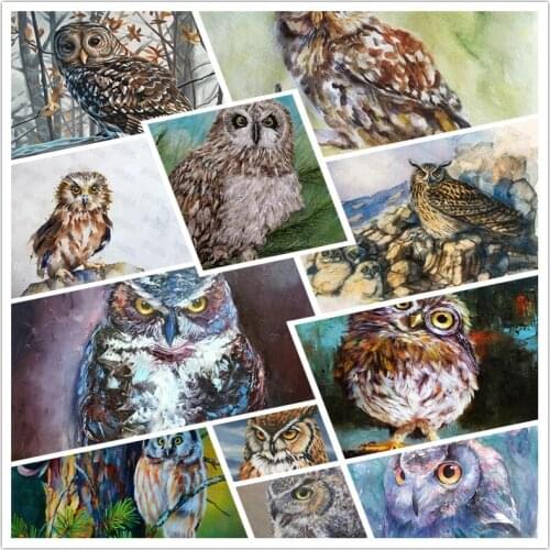 Diy Diamond Painting Animals World Wild Animals Sleep During The Day and Night Action Big Eyes Round Head Owl Poster