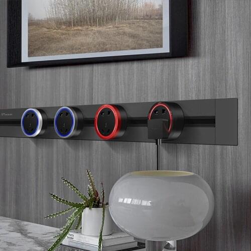 KXN Power Track Socket P2 Series 150cm Concealed Hidden Electrical Wall Sockets Tabletop Kitchen Outlet with LED Plugs Adapters