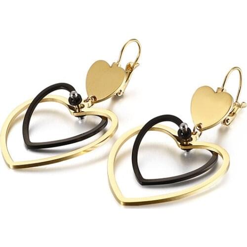 European and American new double peach heart love earrings fashion Cool Drop Earrings heart pendant earrings female