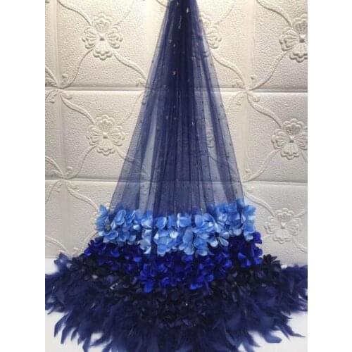 French net lace fabric with fashionable 3d flower SYJ-9583 embroidered tulle lace fabric for bridal dress