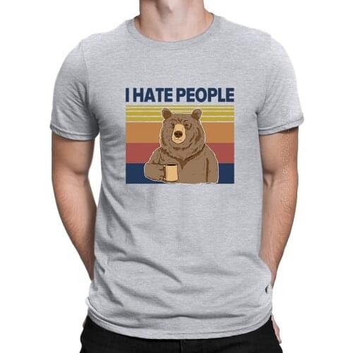 Men t shirt summer I Hate People Funny Shirt Bear Drinking Tea Vintage Mens T-Shirt Cotton Tee Top casual short sleeve