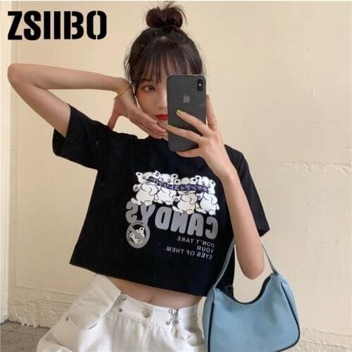 T Shirt Harajuku Vogue Tshirt accessory album brandy camisas clothes Summer Bear print Funny Women T-shirt Ulzzang Loose Top