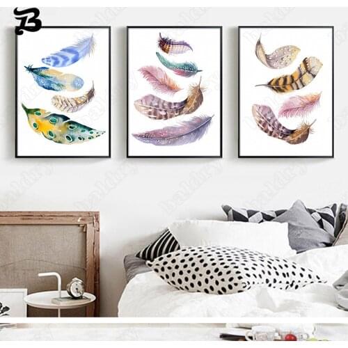 Canvas Painting for Living Room Beautiful Watercolor Feathers Minimalism Canvas Posters Prints Wall Art Pictures Home Decoration