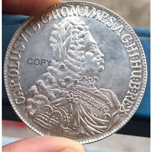 1724 Austria Karl Charles VI One Thaler Brass Silver Plated Copy Coin