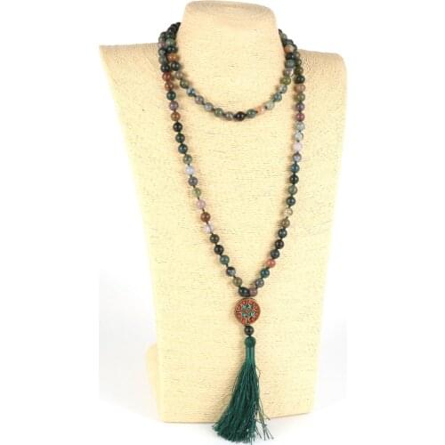 Natural Onyx Tiger Eye Stone 108 Beads Necklace For Men Women Nepal Clay Bead Pendant Long Mala Necklace Tibetan Buddhist Rosary