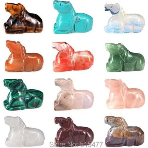 Wholesale Natural crystal stones carvings Zodiac crystal horse 12 color set boxed