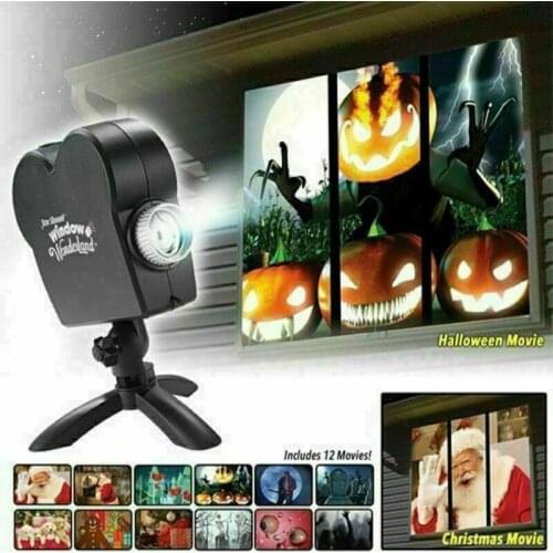 Holiday Window Projector Light 12 Movies Christmas Spotlights Projector Halloween Party Lights DJ Stage Lamp Home Theater Decor