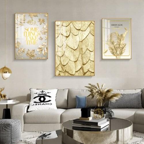 Gold Plant Luxury Image Home Decor Nordic Canvas Wall Painting Modern Art Gold Leaf Decoration Posters Prints for Living Room