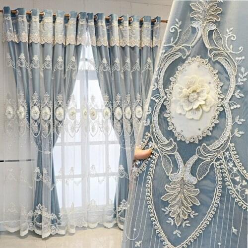 Curtains for Living Room High-end European Style Light Luxury Embossed Embroidered 2021 New Double Layer Dining Room Bedroom