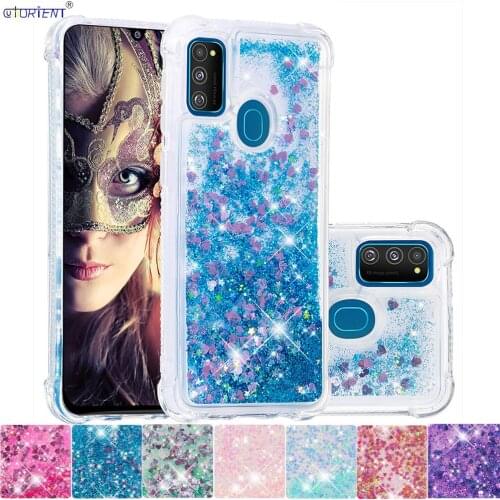 For Samsung Galaxy M21 M30s Cute Silicone Bumper Case SM-M215F/DSN SM-M307FN/DS SM-M307F/DS Glitter Flow Liquid Quicksand Cover
