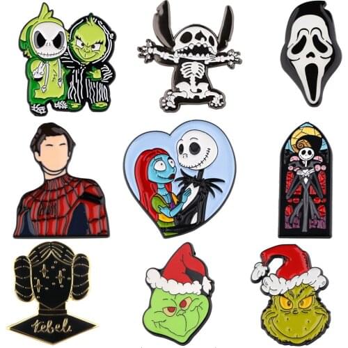 DB758 Cute Enamel Pin Movie Brooches Pocket Lapel Pin Cartoon Holiday Badge Backpack Decoration Jewelry Christmas Gift