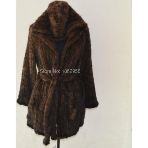SJ901 New Arrival Luxurious 100% High Quality Import Brown Mink Fur Coat with Belt