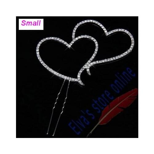 Brand New Crystal Rhinestone Double Heart Cake Topper Sign Stand Wedding Decoration
