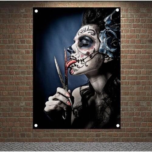 Scary Woman Day of the Dead Paintings Posters Banners Wall Hanging Ornaments Skull Tattoo Art Flags Wall Decoration Wall Sticker