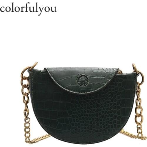 Vintage Crocodile Pattern Saddle bag PU Leather Crossbody Bags For Women 2019 Small Purses Ladies chain Shoulder Messenger Bag