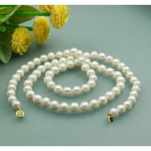 Woman jewerly Natural white 8-9mm genuine freshwater choker Pearl Necklace 35" 50"
