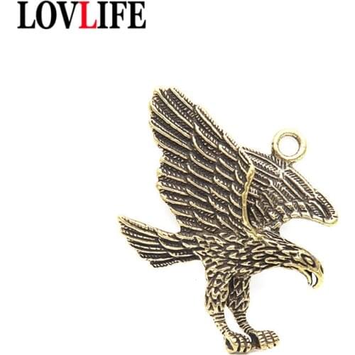 1pcs 57*46mm Eagle Pendants for Keychain Jewelry Making Antique Brass Animal Bird Car Key Ring Hanging Charm Trinkets Metal Gift