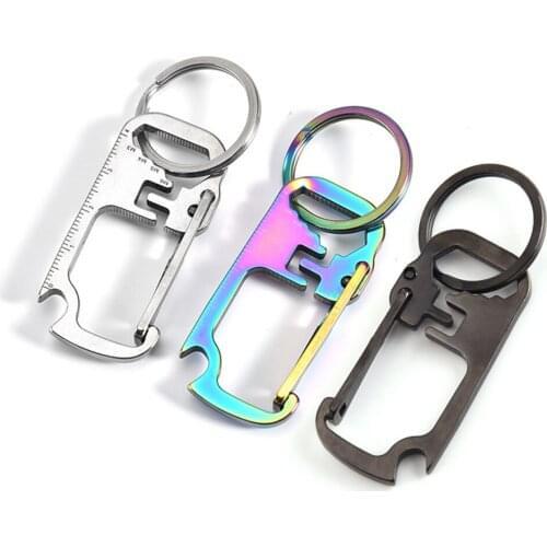 10 PCS Stainless Steel Bottle Opener with Wrench Ruler Carabiner Keychain Multi Tool for Climbing Hiking Camping Wholesale XB