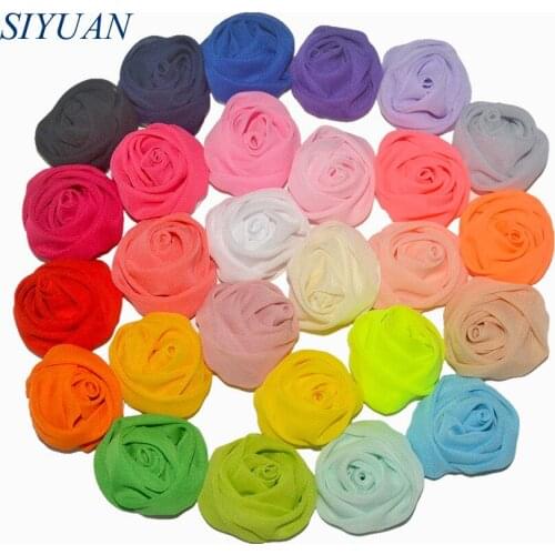 120pcs/lot 1.5 inch Rolled Fabric Chiffon Rose Flower for Brooch Headwear Home Decoration 27 Color TH272