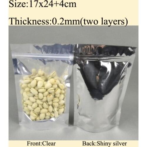17x24+4cm, Aluminum Foil Silver / Clear Zip Lock Bag Stand up foil bag 150pcs/lot wholesale FreeShipping