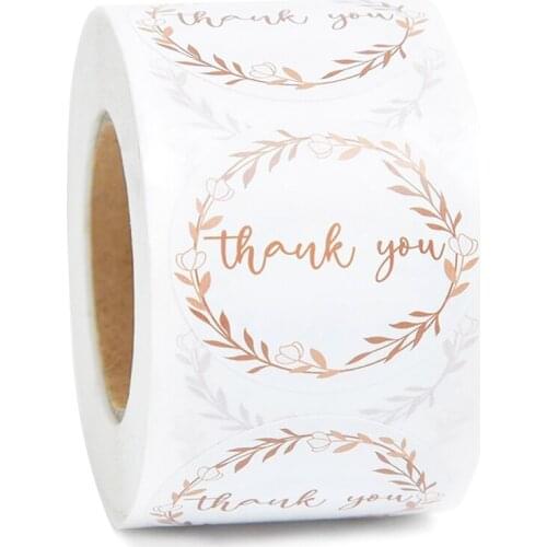 500 pcs/roll of 1.5-inch brown olive branch thank you stickers, for party gifts notebooks diary childrens stationery decoration