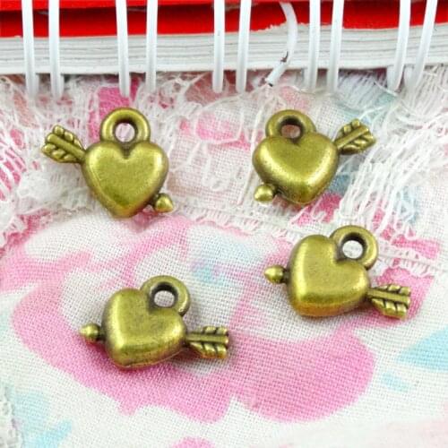 80 pcs/lot 13*10MM Antique Bronze Plated An Arrow Through The Heart Pendant Charms for Diy Jewelry Making