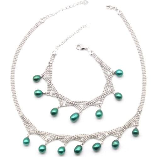 8mmReal Freshwater Pearl Bracelet Set Rice Oval Pearl Jewelry for Women purple Green White Pink Bule Rianbow Colors Pearls Gift