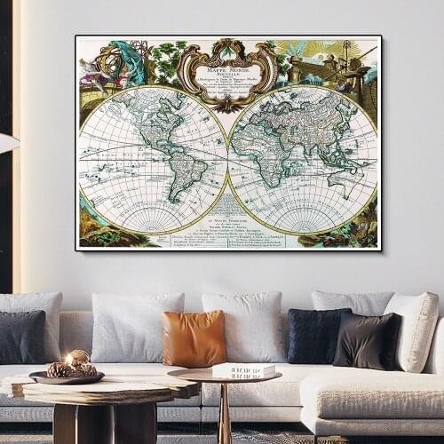 90x60cm The Retro World Globe Map Wall Art Poster Vintage Decorative Picture Wall Sticker Card Living Room Home Decoration