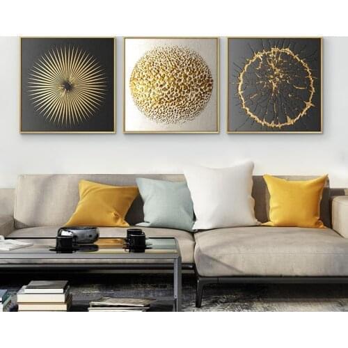 Abstract Gold and Black Geometric Oil Painting on Canvas Posters and Prints Scandinavia Art Wall Pictures For Living Room
