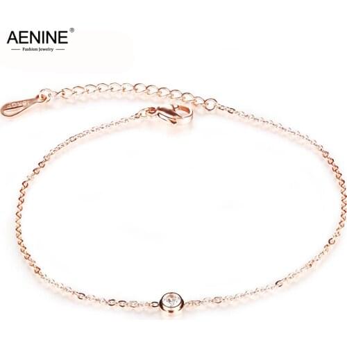 AENINE CZ Crystal Anklet Foot Jewelry Rose Gold Color Anklet Bracelet Leg Chain Stainless Steel Anklets Women Jewelry AA19034