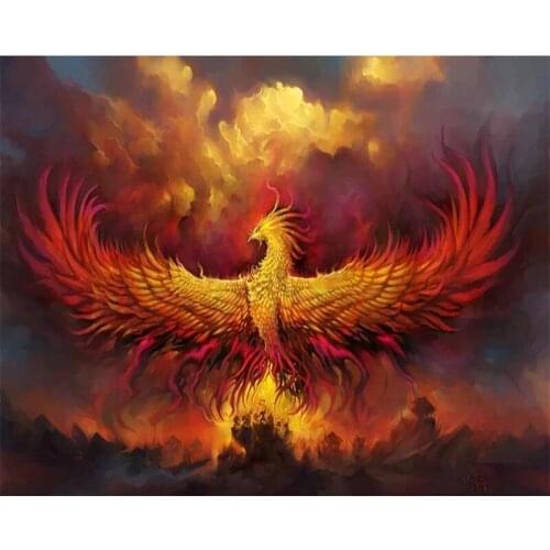 Diy 5D Diamond Embroidery Mosaic Paintings Full Square Round Rhinestone Fire Phoenix Picture Poster Gift Home Bedroom Decoration