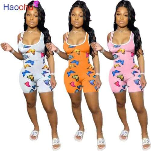 HAOOHU Basic sleeveless playsuits womens 2021 summer fashion Elastic Soft casual wear playsuits Jogging Sportswear mujer