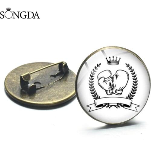 Fitness Sports Boxing Lapel Pin Boxing Gloves Cartoon Pattern Glass Cabochon Brooch Pins Badges for Gym Club Members Gift