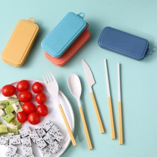 4pcs/set Travel Cutlery Portable Cutlery Box Knife Fork Spoon Student Dinnerware Kitchen Flatware Dining Table Sets