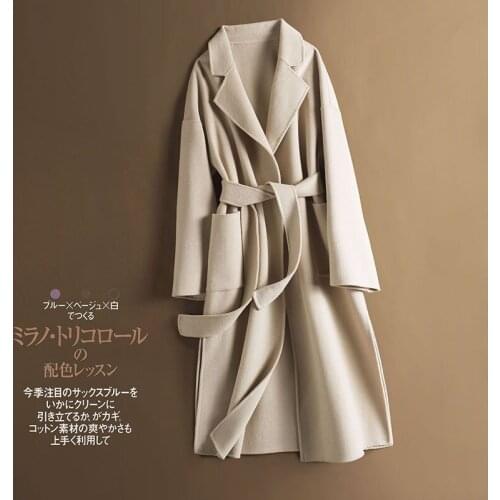 Double-faced Coat for WomenLong New Woolen Coat Hepburn Style Knee Coat Without Cashmere Winter Overcoat Women Elegant Outwear